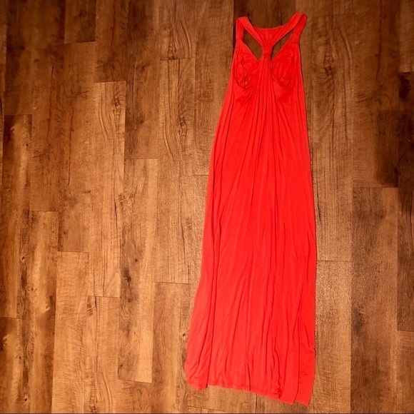 Tangerine, racerback long dress. The top is lined but not padded.  Size 8. - Picture 6 of 12